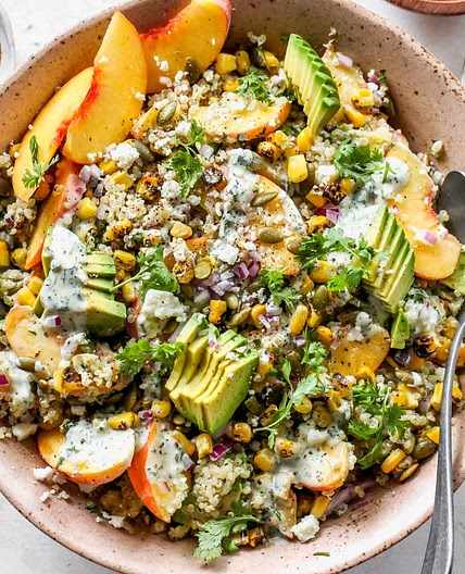 Peach and Corn Quinoa Salad with Cilantro Ranch