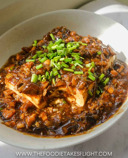 Silken Tofu with Black Bean Mushroom Sauce