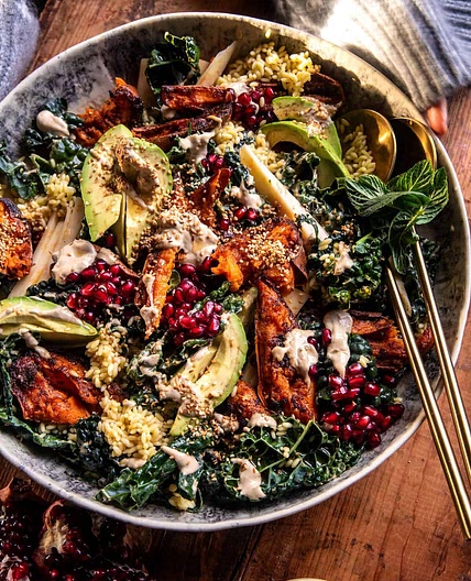 Roasted Sweet Potato Salad with Tahini Dressing