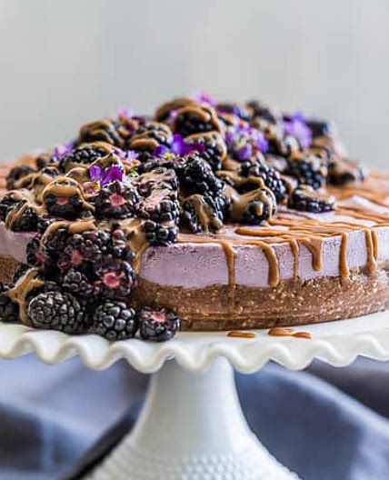 No Bake Caramel Blackberry Cheesecake