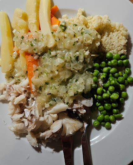 White fish with millet and veg