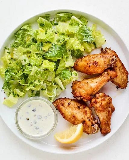 Lemon-Pepper Chicken Wings with Creamy Romaine Salad