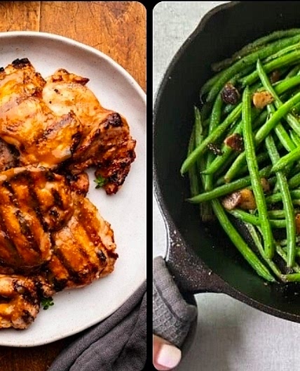 Grilled Chicken Thighs + Garlic Green Beans
