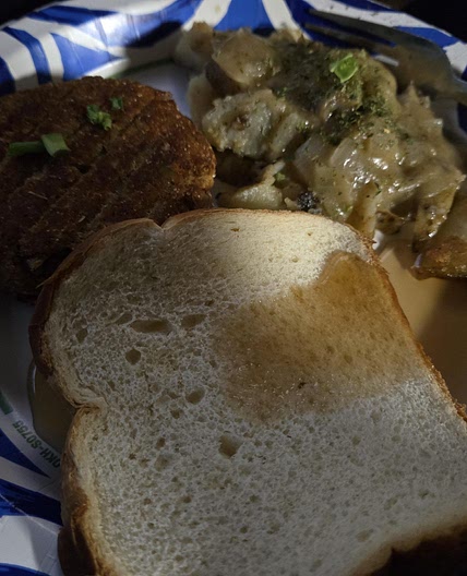 Old School One Pan Salmon Croquettes with Smothered Potatoes