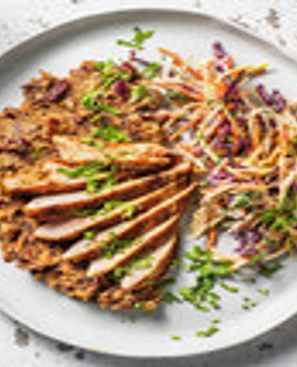 Cajun Turkey Steak with Crushed Beans and Chipotle Spiced Slaw