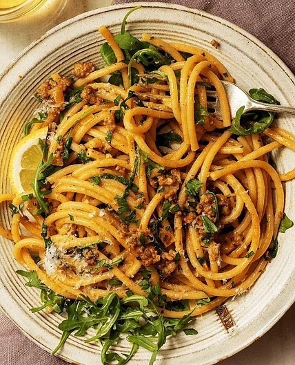 Creamy Lemon Arugula Pasta with Sausage