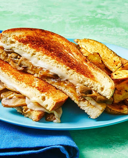 Alpine Mushroom & Swiss Panini with Garlic Potato Wedges