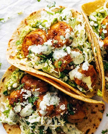 Spicy Shrimp Tacos with Garlic Cilantro Lime Slaw