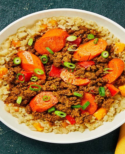Caribbean-Style Curry Beef Bowls over Mango Cauliflower Rice