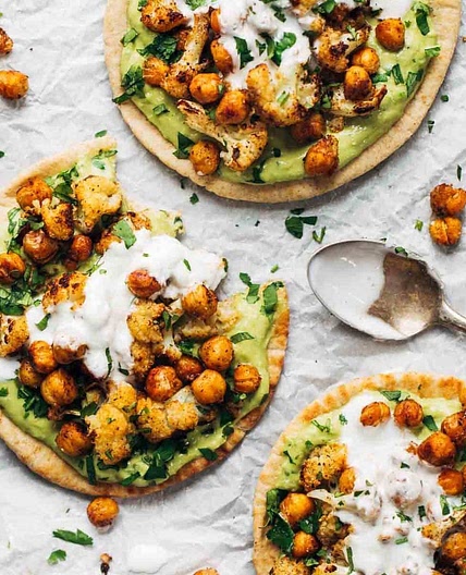 Roasted Veggie Pitas with Avocado Dip