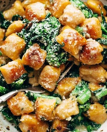 Sweet Potato Gnocchi with Broccoli Rabe and Garlic Sage Butter Sauce