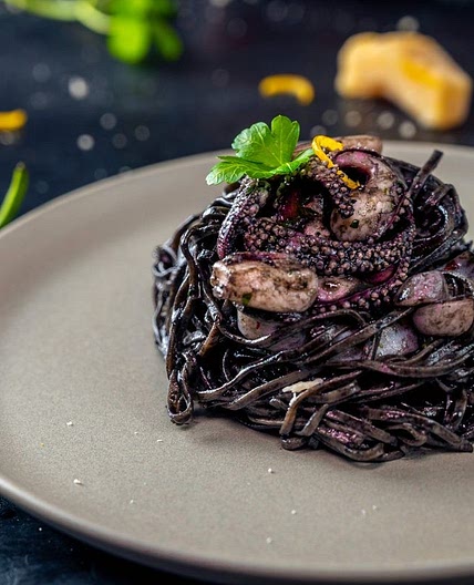 Squid ink pasta with cuttlefish