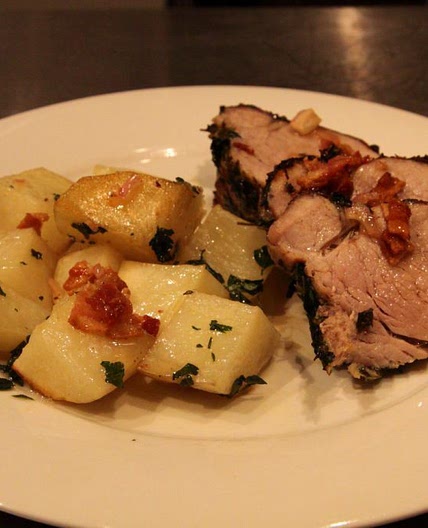 Herb-Crusted Pork Tenderloin with Bacon Vinaigrette