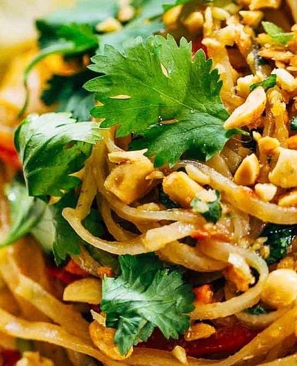 Rainbow Vegetarian Pad Thai with Peanuts and Basil
