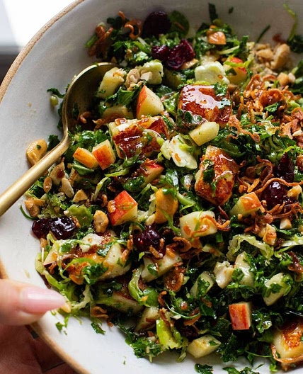 Kale Apple Salad with Crispy Shallots