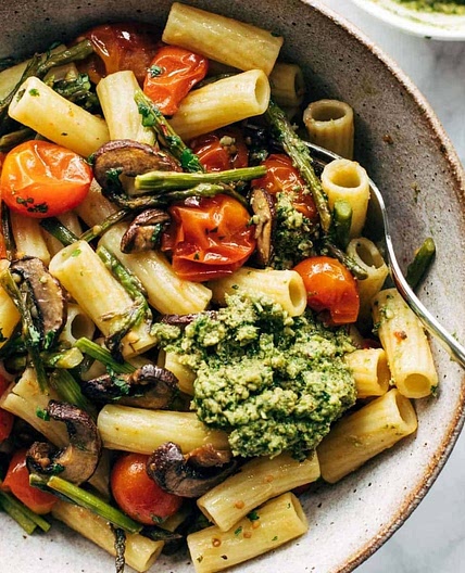 Farmers' Market Pasta with Walnut Pesto