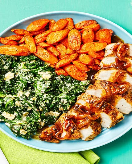 Tuscan Garlic Butter Chicken with Creamy Kale & Paprika Roasted Carrots