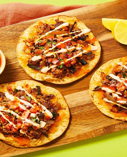 Cheesy Turkey & Poblano Tostadas with Pico de Gallo & Smoky Crema