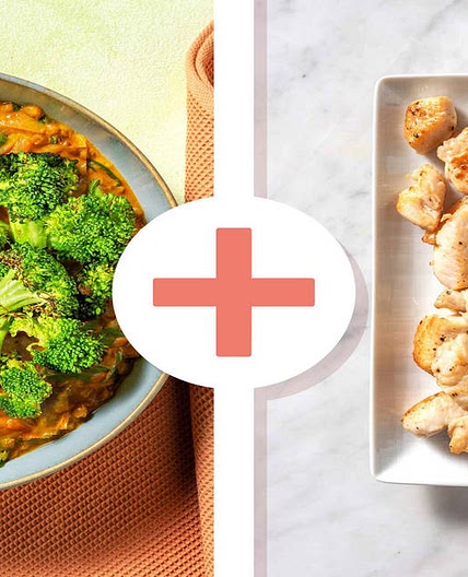 North Indian Style Broccoli, Chicken Breast & Lentil Dal with Caramelised Onion and Spinach