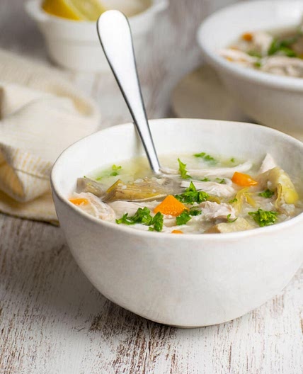 Slow Cooker Lemon Chicken Artichoke Soup