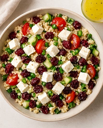 Feta & Cranberry Couscous Salad with Lemon Dressing