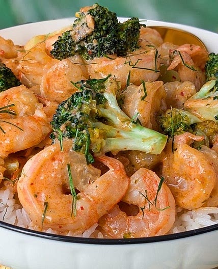 Curry rouge crevettes et Brocoli