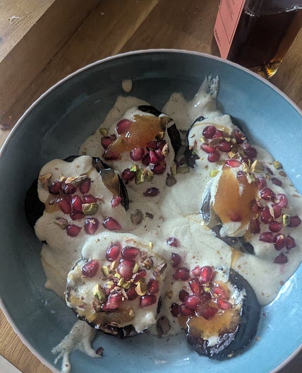 Tahini and pomegranate Aubergine