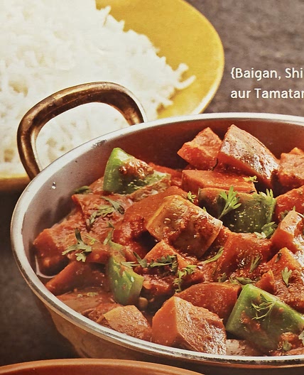 Aubergine, pepper, tomato curry