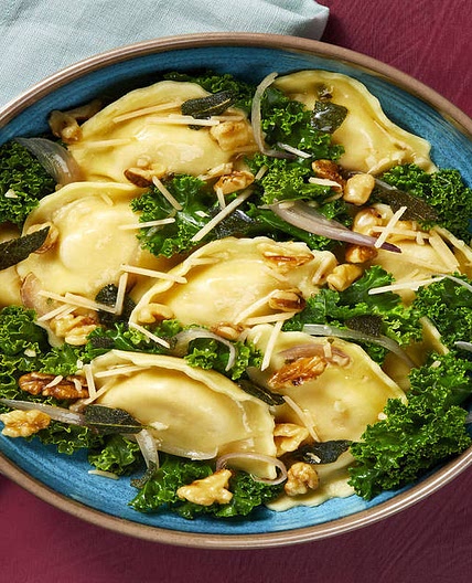 Butternut Squash Agnolotti with Kale in a Sage Brown Butter Sauce