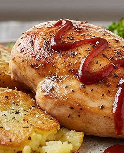 Pollo asado con papas aplastadas