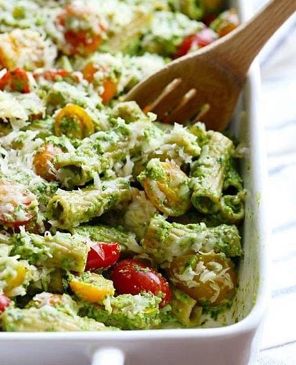 Healthy Pesto Baked Rigatoni
