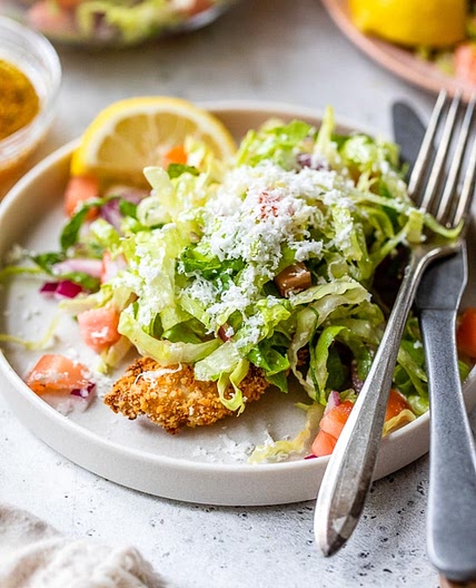 Air Fryer Chicken Milanese with Mediterranean Salad