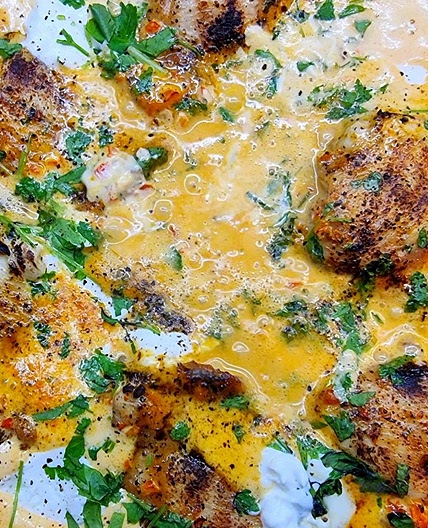 Chicken and Goats Cheese in a Creamy Red Pepper Sauce