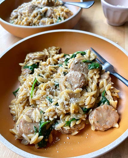 One Pan Chicken Sausage Orzo
