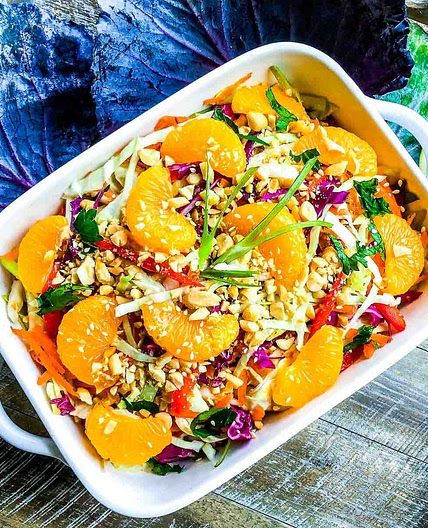 Asian Cabbage Salad With Warm Spicy Peanut Dressing