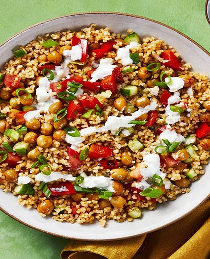 Crispy Chickpea Tabbouleh Bowls with Creamy Feta Dressing