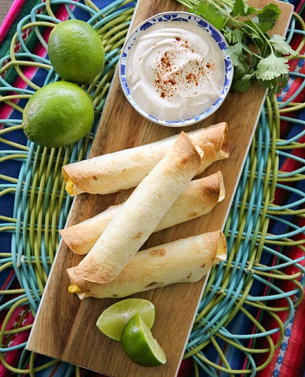 Crispy Baked Breakfast Taquitos with Lime-Chipotle Dip