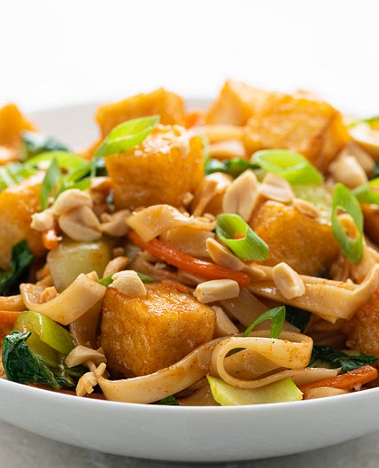 Tonkatsu Tofu Noodle Bowl with bok choy and carrots