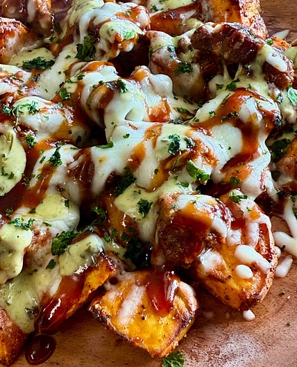 Air Fryer BBQ Chicken Loaded Sweet Potatoes