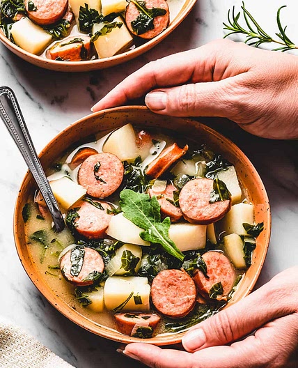 Potato Soup with Smoked Sausage and Kale