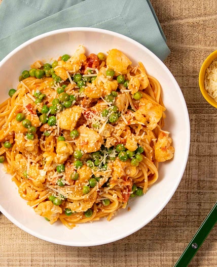 Cauliflower Ragout with Linguine and shredded Parmesan