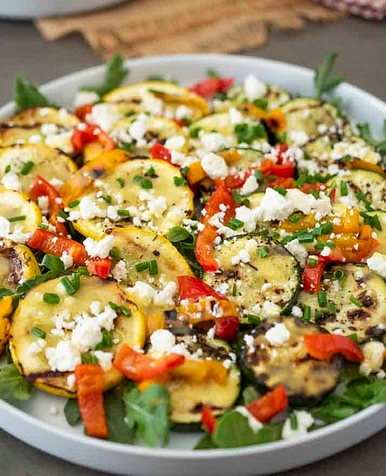 Grilled Zucchini and Peppers with Feta