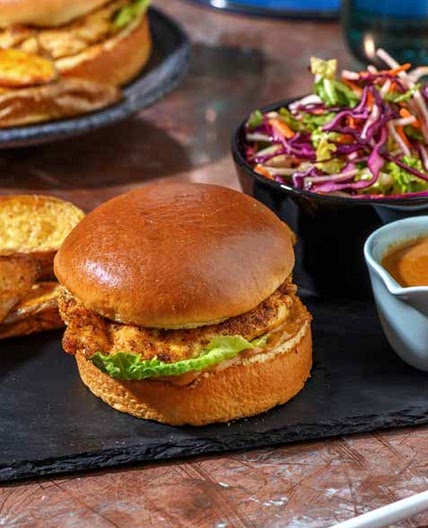Chicken Satay Burger and Wedges