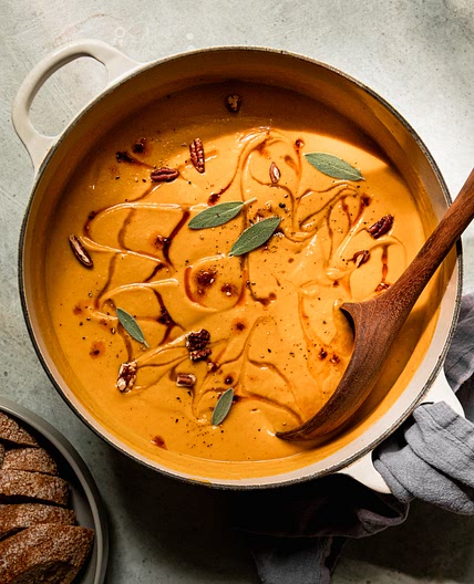 Roasted Vegan Butternut Squash Soup with Apples & Pecans