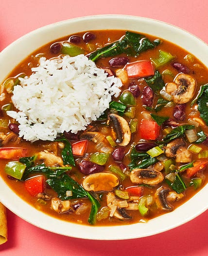 Collard Green & Kidney Bean Gumbo with Mushrooms and Jasmine Rice