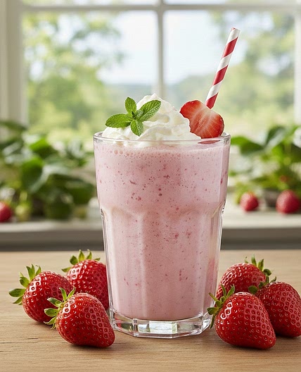 Strawberry milkshake with ice cream
