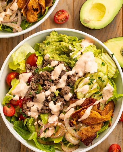 Fully Loaded Burger Bowl with "Special Sauce"