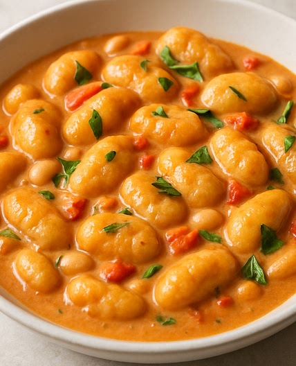 Creamy Blended White Bean Tomato Gnocchi
