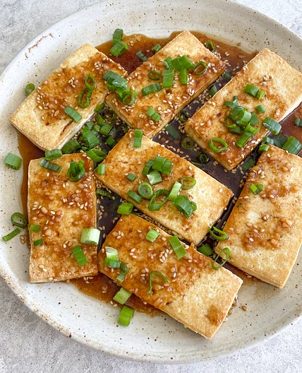 Pan Fried Tofu with Ginger Soy Dressing