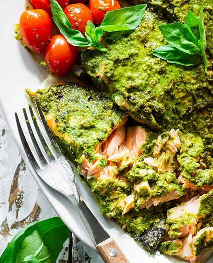 Pesto Baked Salmon {Paleo, Whole30}